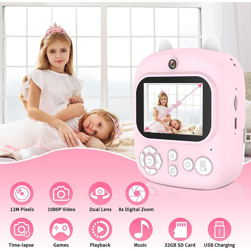 Cámara de Fotos Print Instantánea Papel - Gato Rosa - Imagen 1