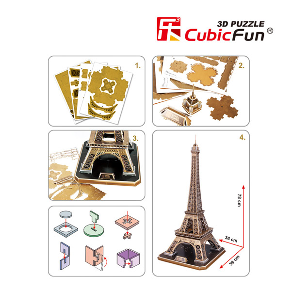 Puzzle 3D 82p Torre Eiffel Cubic Fun - Imagen 3