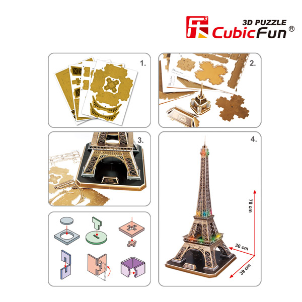 Puzzle 3D Led Torre Eiffel 82p Cubic Fun - Imagen 3