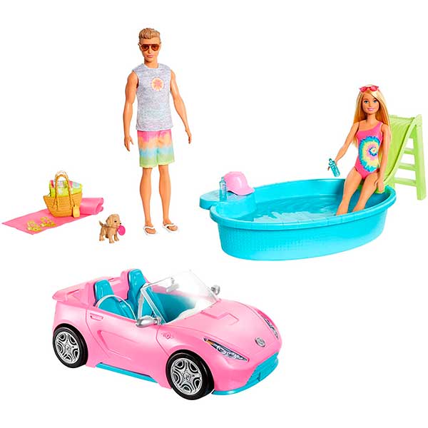 Mega Pack Boneca Barbie e Ken com Carro e Piscina - Imagem 1