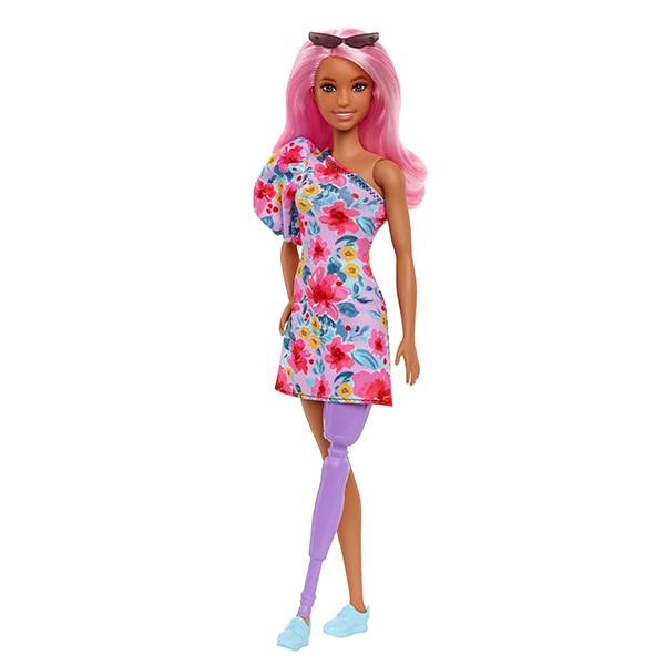 Barbie Fashionista Boneca Vestido floral de um ombro com prótese de perna - Imagem 1