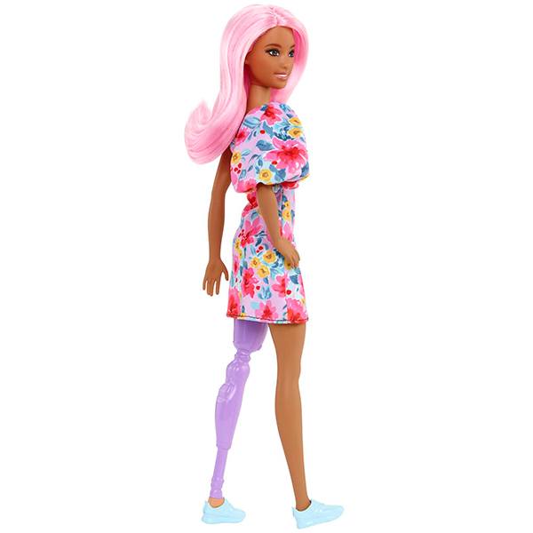 Barbie Fashionista Boneca Vestido floral de um ombro com prótese de perna - Imagem 3