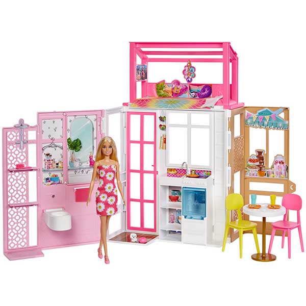 Barbie e o seu apartamento Boneca com casa para bonecas de brincar, todo mobiliado com acessórios e 4 áreas para brincar (Mattel HCD48) - Imagem 1