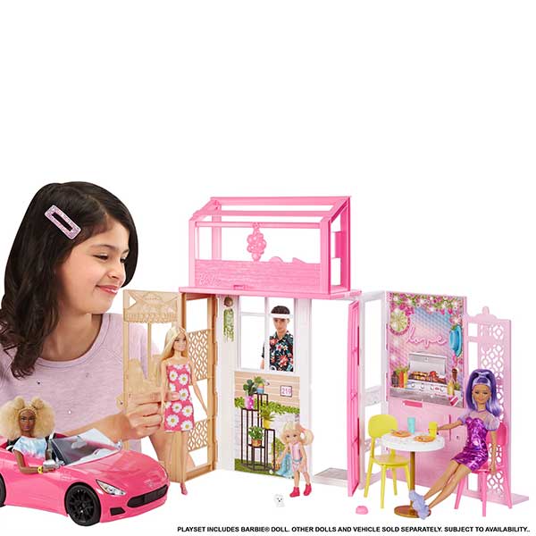 Barbie e o seu apartamento Boneca com casa para bonecas de brincar, todo mobiliado com acessórios e 4 áreas para brincar (Mattel HCD48) - Imagem 1