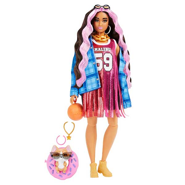 Barbie Extra Muñeca morena articulada con look vestido baloncesto - Imagen 1