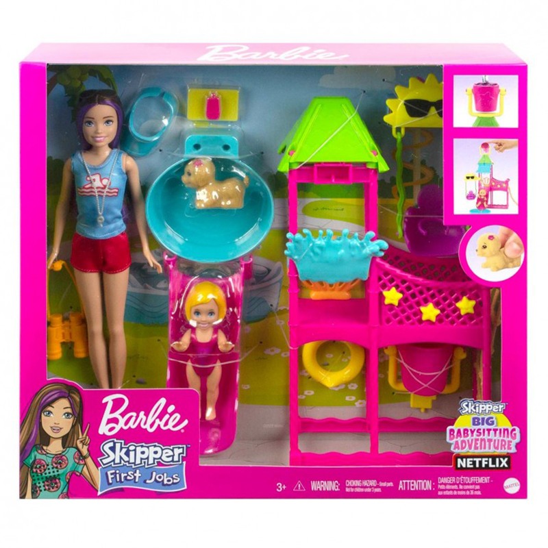 Barbie Muñeca Skipper Niñera Set Parque Acuático - Imagen 