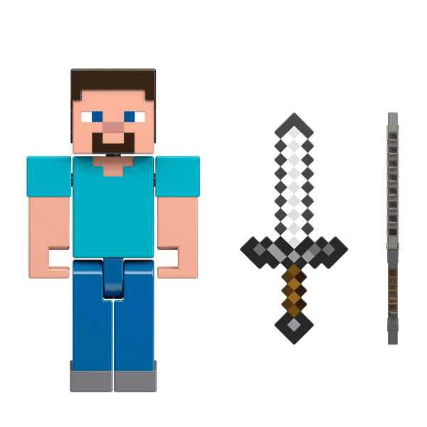 Minecraft Figura Steve com espada 8,3cm - Imagem 1