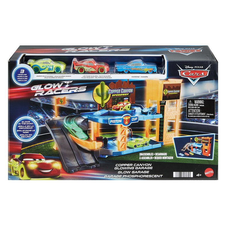 Disney Cars Garagem Glow Racers com 3 carros