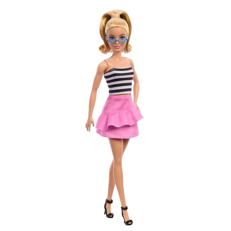 Barbie Muñeca Rubia Con Top Rayas Y Falda Rosa Fashionistas - Imagen 1