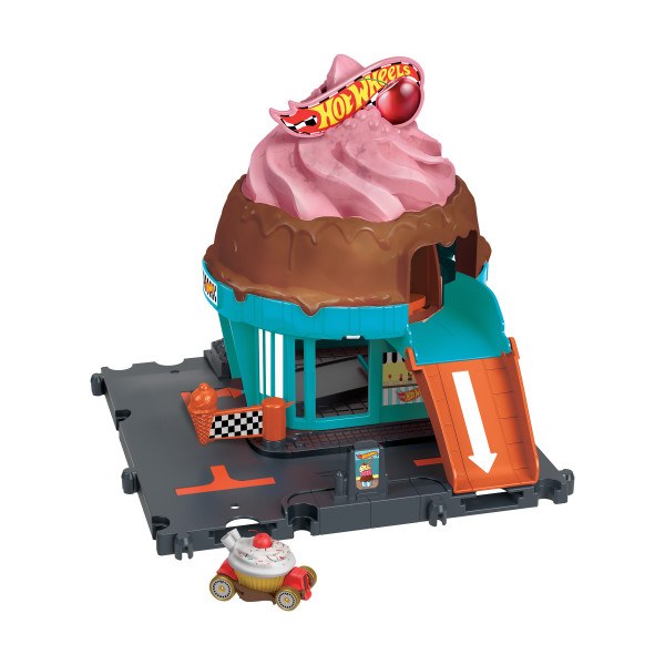 Hot Wheels City Pista para coches de juguete Let's Race Heladería - Imagen 1