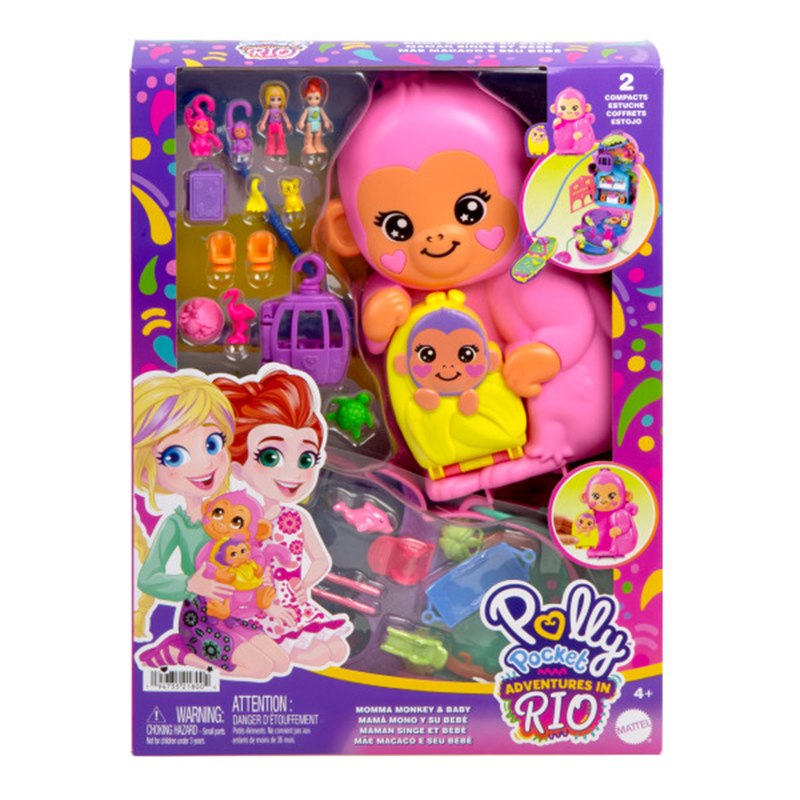 Polly Pocket Bolsa Peitoral Mamã Macaca e Bebé - Imagem 1