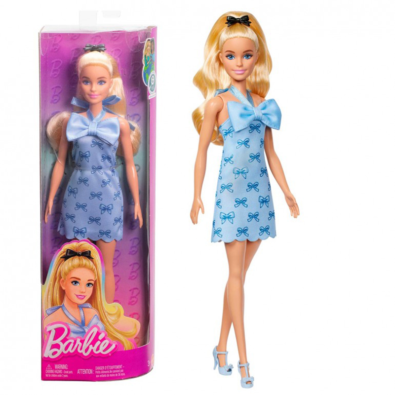 Barbie Muñeca Fashionista con vestido lazo azul