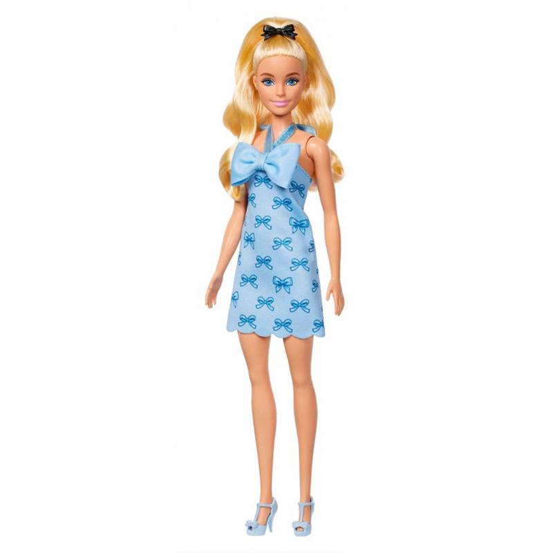 Barbie Muñeca Fashionista con vestido lazo azul - Imagen 1