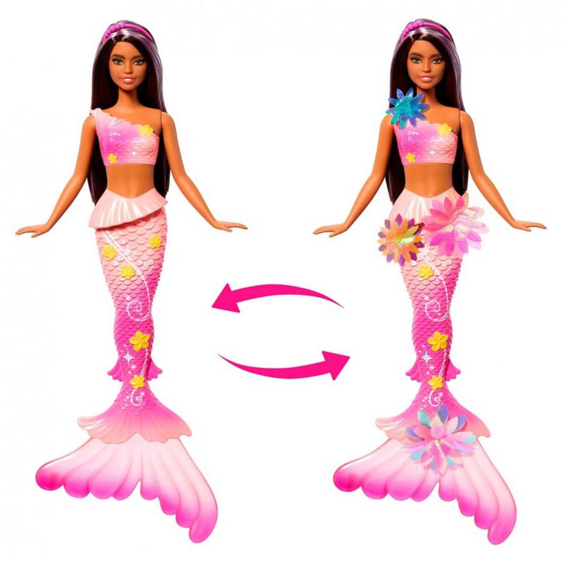 Barbie Muñeca Sirena Mágica Flores Morena - Imagen 3