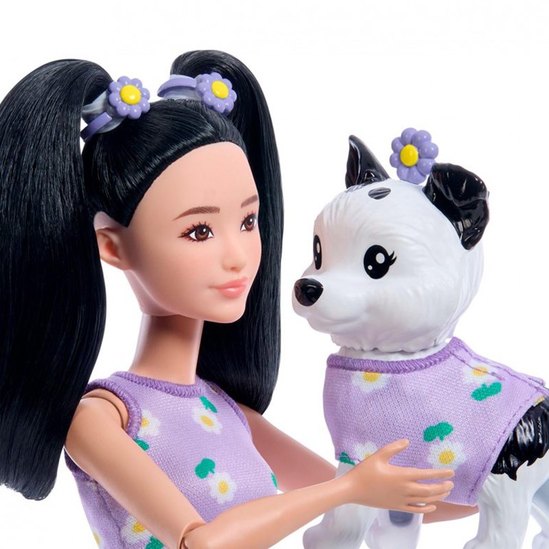 Barbie Twinning Muñeca asiática con perrito mascota - Imagen 2