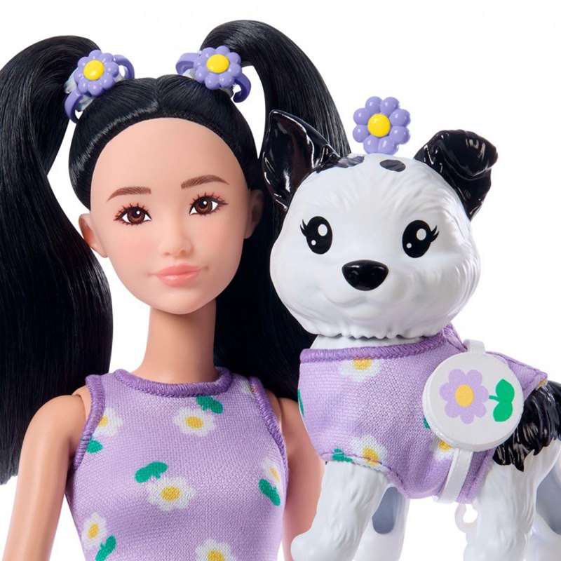 Barbie Twinning Muñeca asiática con perrito mascota - Imagen 3