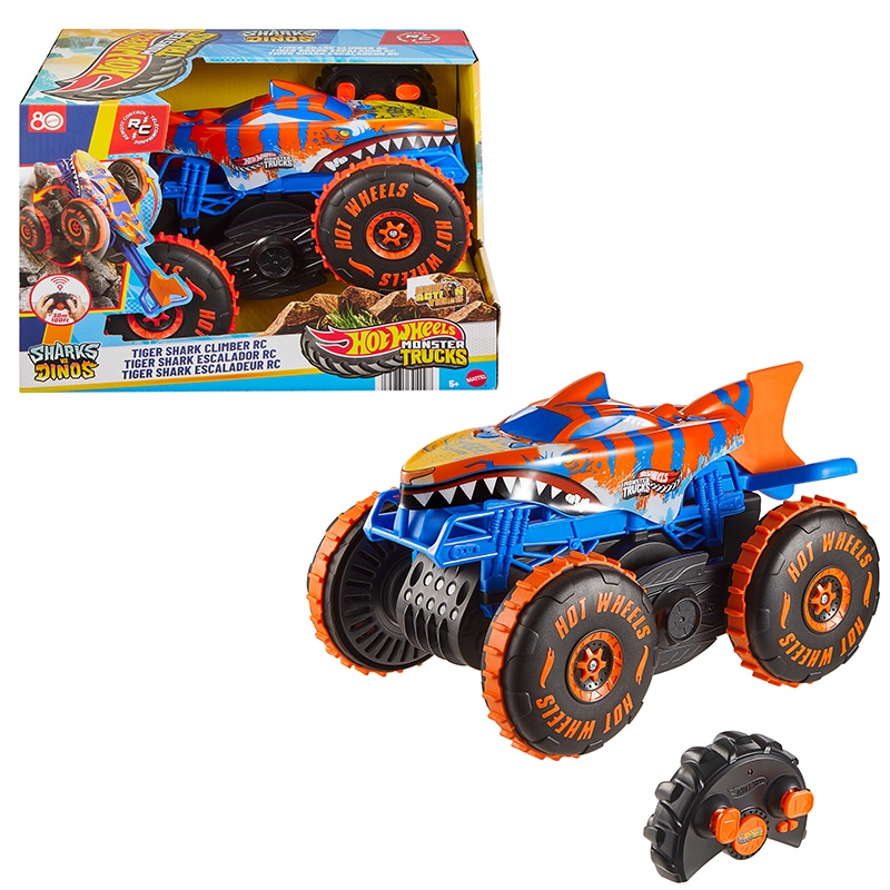 Hot Wheels Coche Monster Trucks Tiger Shark Escalador RC