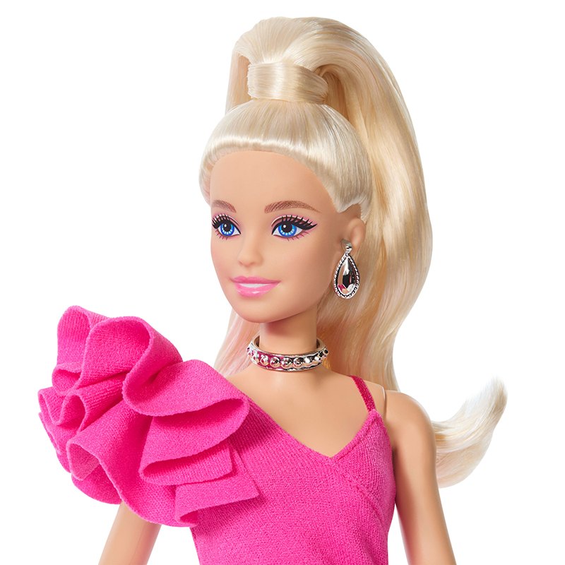 Barbie Muñeca Deluxe vestido rosa fucsia asimétrico - Imagen 1