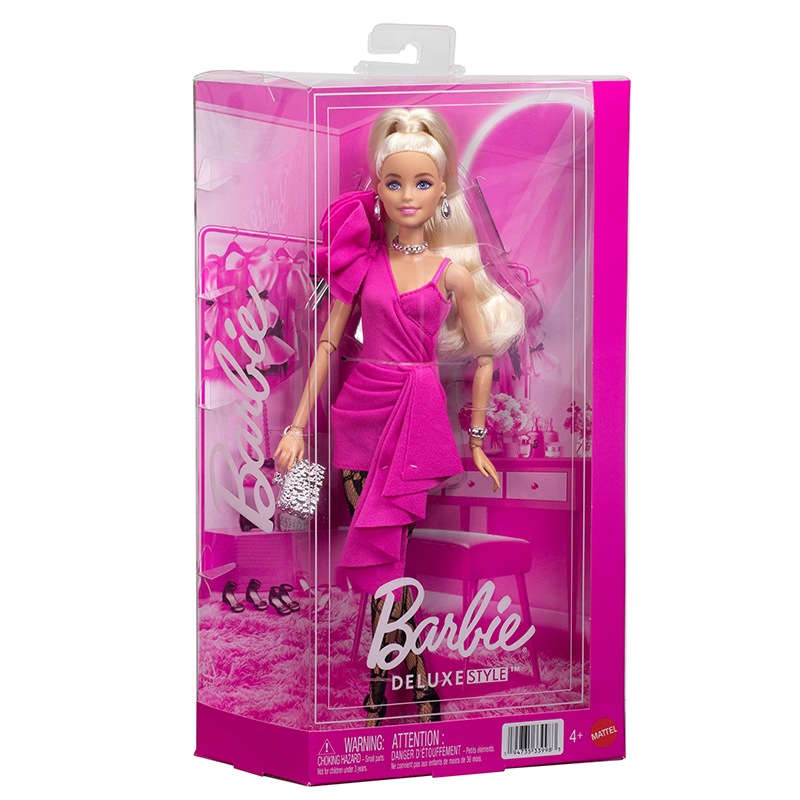 Barbie Muñeca Deluxe vestido rosa fucsia asimétrico - Imagen 5
