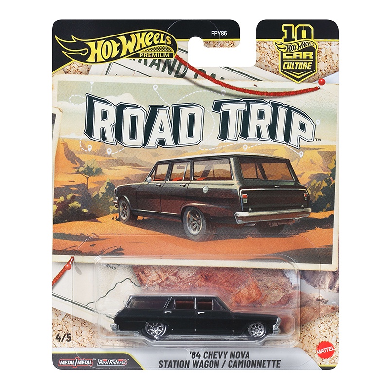 Hot Wheels Coche '64 Chevy Nova Station Wagon Camionnette Car Culture Premium Road Trip 1:64