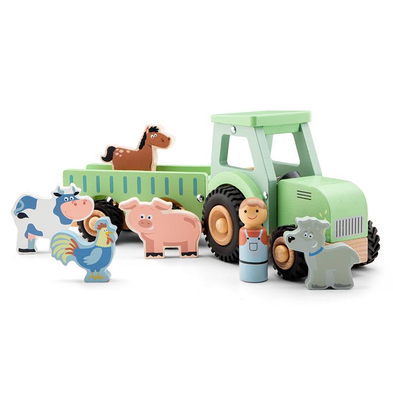 Tractor de Madera con Remolque y 5 Animales - Imagen 1