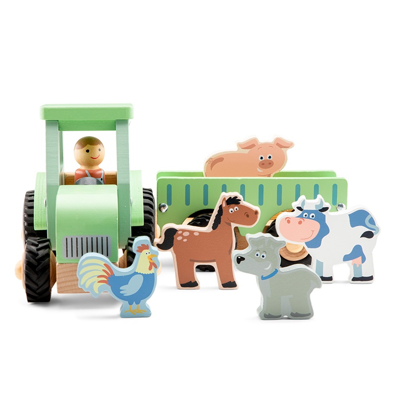 Tractor de Madera con Remolque y 5 Animales - Imagen 2