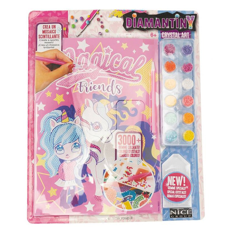 Arte de Cristal Diamantini Unicórnio e Menina