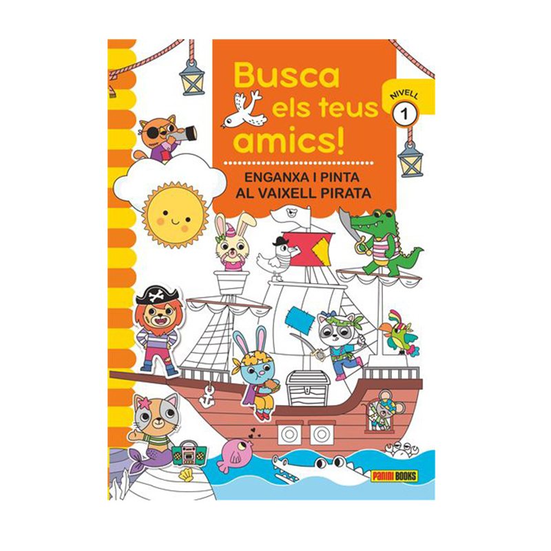 Libro Infantil Busca els teus Amics Enganxa i Pinta al Vaixell Pirata - Catalán