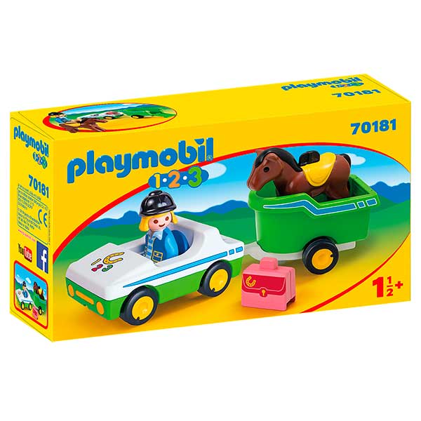 Playmobil 70181 1.2.3 Coche con Remolque de Caballo - Imagen 1