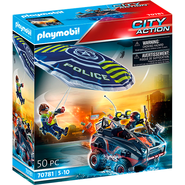 Playmobil 70781 Policía Paracaídas: persecución del vehículo anfibio