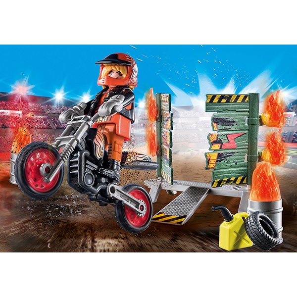 Playmobil 71256 Stuntshow Starter Pack Stuntshow Moto con pared de fuego - Imagen 1