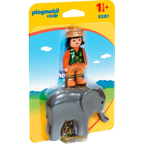 Playmobil 9381 1.2.3 Cuidador Com Elefante - Imagem 1
