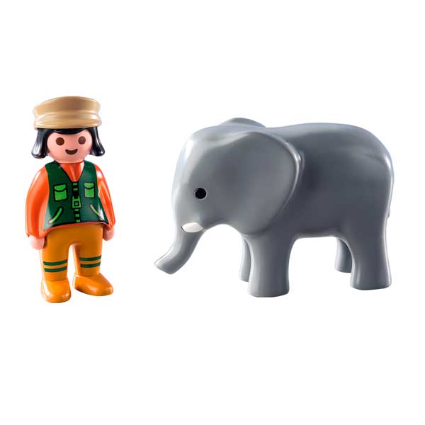 Playmobil 9381 1.2.3 Cuidador Com Elefante - Imagem 1