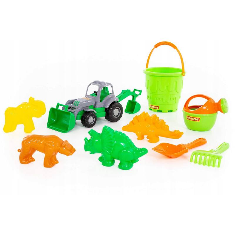 Mochila con cubo, pala y moldes con tractor - Imagen 1