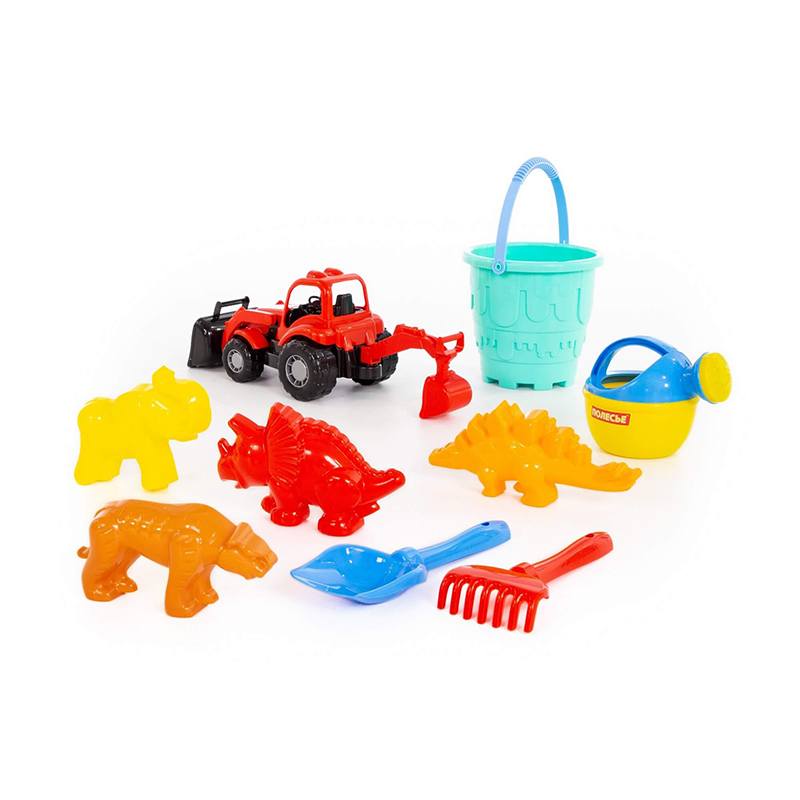 Mochila con cubo, pala y moldes con tractor - Imagen 2