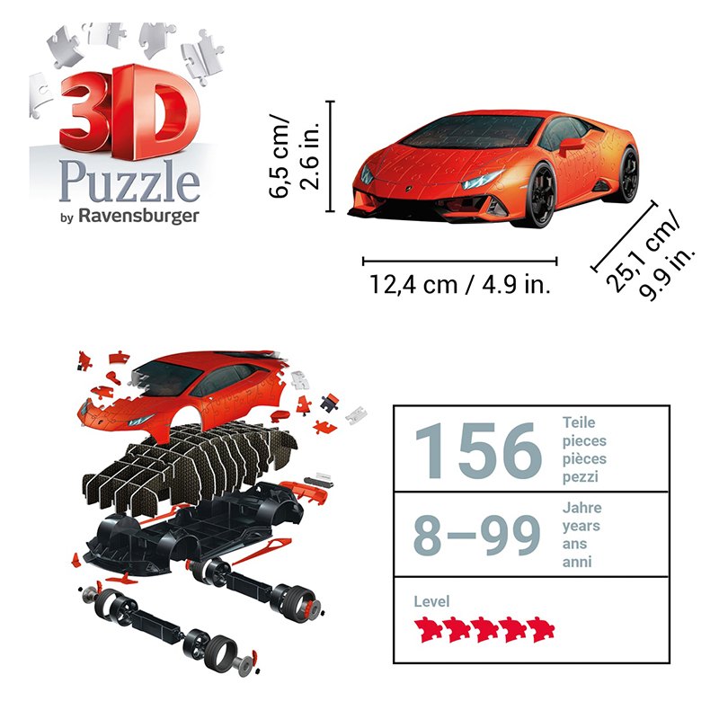 Puzzle 3D Lamborghini Huracán Naranja 156p - Imagen 2