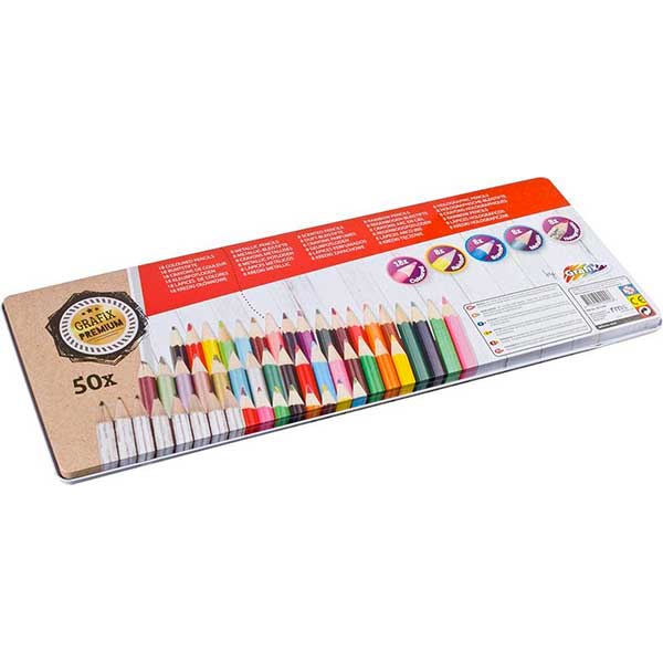 Conjunto de 50 lápis de cor em uma caixa metálica