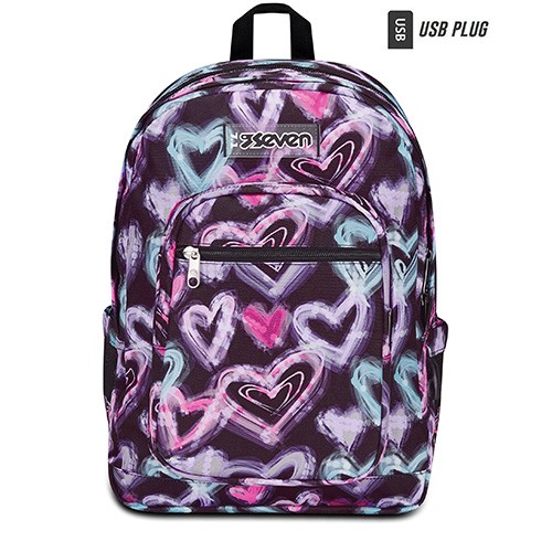 Mochila Seven Freethink Corações USB 44cm - Imagem 1