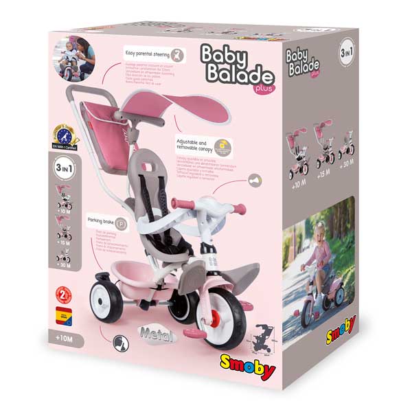 Triciclo Infantil Baby Balade Plus Rosa de Smoby (741401) - Imagen 3