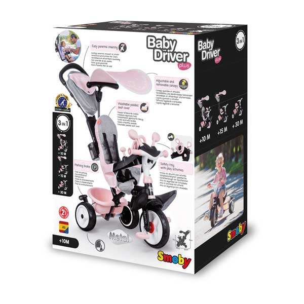 Triciclo Infantil Baby Driver Confort Rosa de Smoby (741501) - Imagen 4