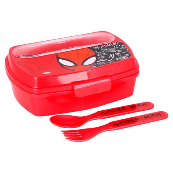 Spiderman Sandwichera Rectangular con Cubiertos