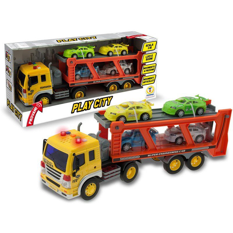 Camião transportador de automóveis com luzes 1:16