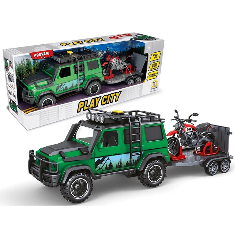 Jeep con remolque con moto Play City con luces y sonidos