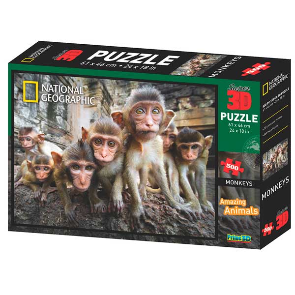 National Geographic Prime 3D Puzzle 500p Monos - Imagen 1