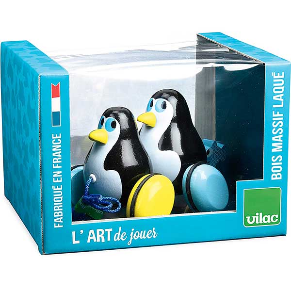 Arrastrador Infantil Pingüinos Madera - Imagen 1