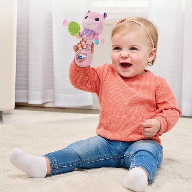 Chocalho de Pelúcia Hipopótamo Bebé Rosa - Imagem 2