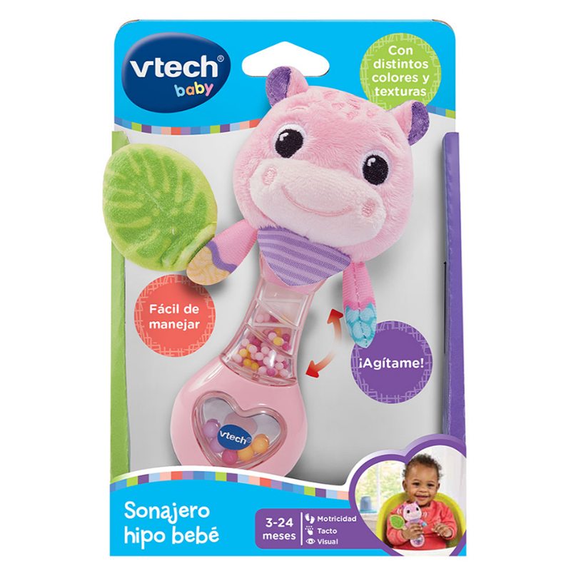 Chocalho de Pelúcia Hipopótamo Bebé Rosa - Imagem 3