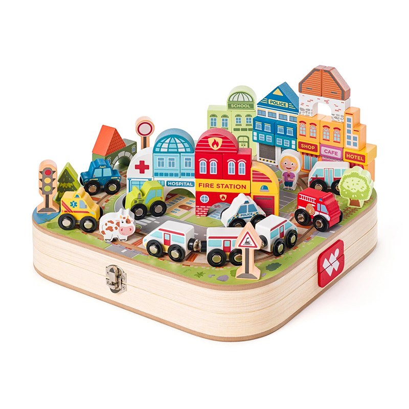 Maletín Tren y Bloques de Madera Woodyland