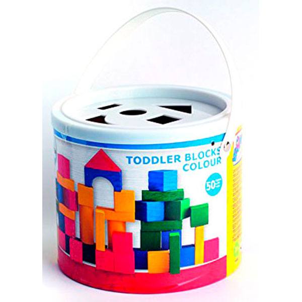 Cubo 50 Bloques Madera Colores - Imagen 1