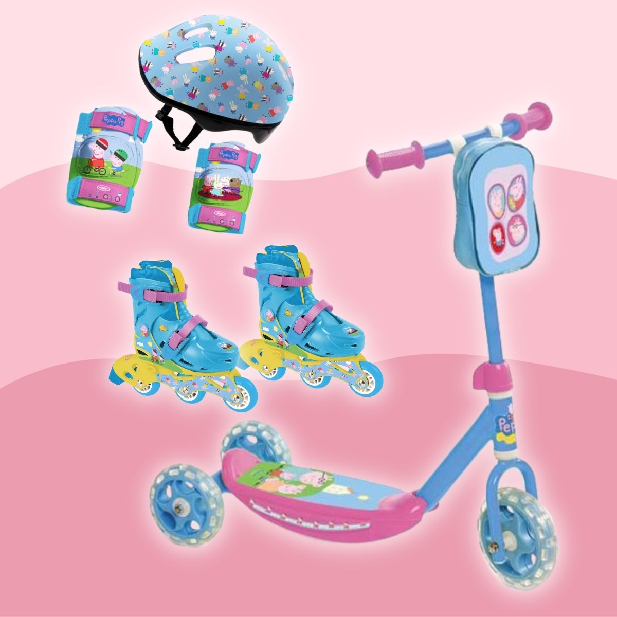 Porquinha Peppa scooters e brinquedos desportivos
